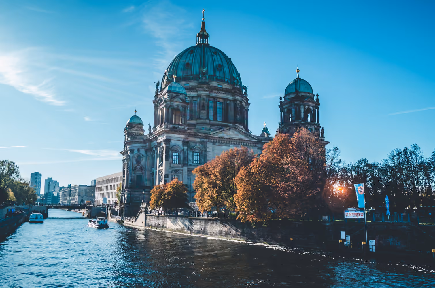 Berlin Cathedral and the river Spree in autumn